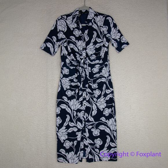 New! White House Black Market Matte Jersey Ruched Tie-Front Midi Dress, size 6 - Picture 3 of 16